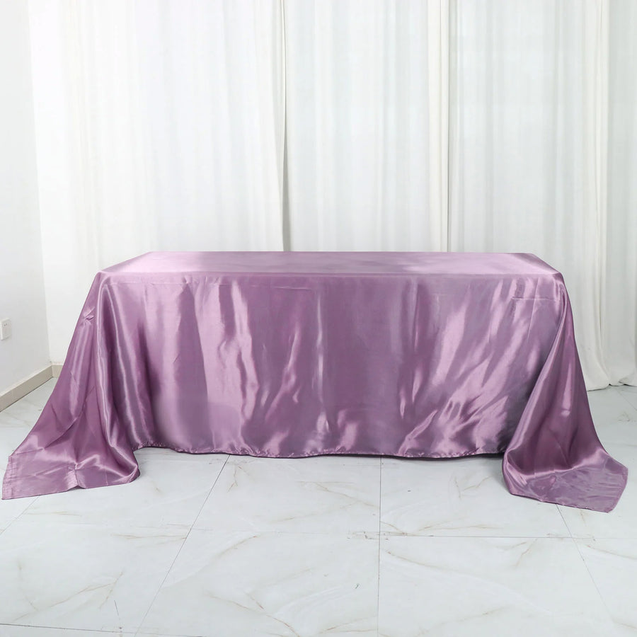 90x132Inch Violet Amethyst Satin Seamless Rectangular Tablecloth