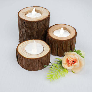 Add Rustic Charm to Your Farmhouse Wedding Table Décor with a Set of 3 Wood Candle Holders Add Rustic Charm to Your Farmhouse Wedding Table Décor with a Set of 3 Wood Candle Holders