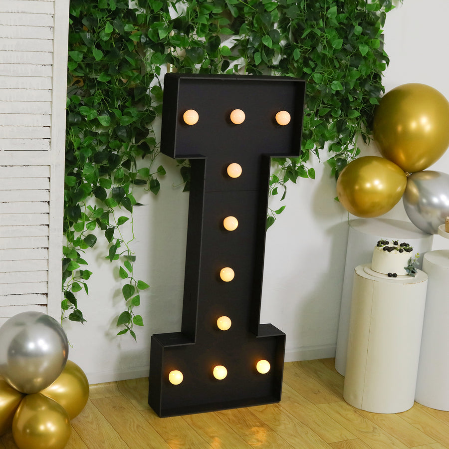 Giant LED Marquee Light Up Letter I, Black 4ft Pre-Cut Foam Board with 10 Warm White