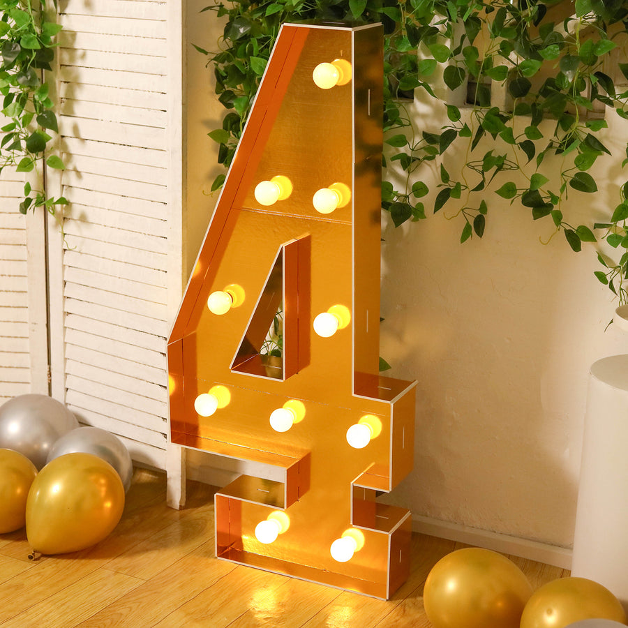 Giant LED Marquee Light Up Number, Gold 4ft Pre-Cut Foam Board with 10 Warm White Battery
