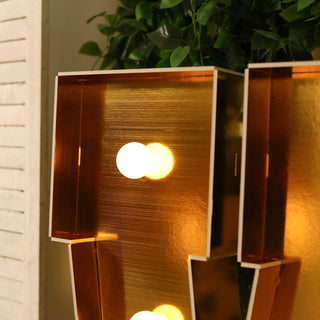 Illuminated decorative letter light in gold and white finish.