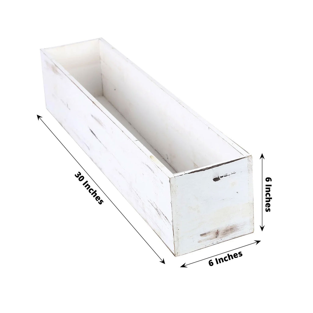 WHITE 30x6 Wood Rectangular Boxes Planter Holders Centerpieces Decorations  Sale