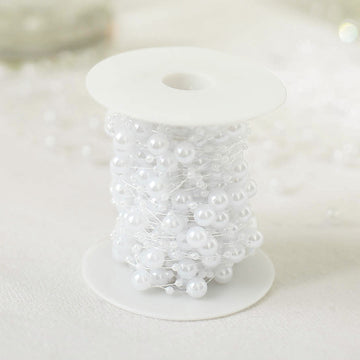 100ft White Artificial DIY Craft Fishing Line Pearl Chains, Faux Pearl String Beads Vase Filler Garland Roll