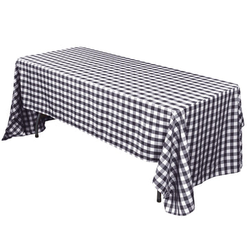 60"x102" White Black Seamless Buffalo Plaid Rectangle Tablecloth, Checkered Polyester Linen Tablecloth