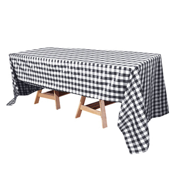 60"x126" White Black Seamless Buffalo Plaid Rectangle Tablecloth, Checkered Polyester Tablecloth