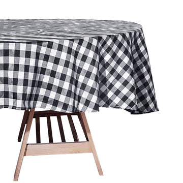 70" White Black Seamless Buffalo Plaid Round Tablecloth, Gingham Polyester Checkered Tablecloth