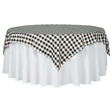70"x70" White Black Seamless Buffalo Plaid Square Table Overlay, Gingham Polyester Checkered Table Overlay
