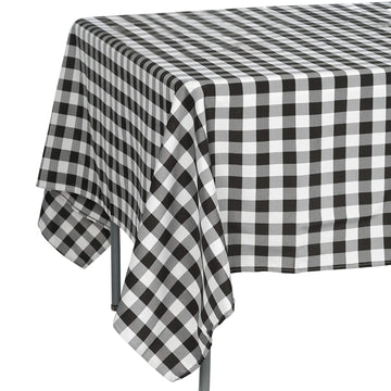 70"x70" White Black Seamless Buffalo Plaid Square Tablecloth, Gingham Polyester Checkered Tablecloth