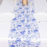 12inch x 108inch White Blue Chinoiserie Floral Print Satin Table Runner#whtbkgd