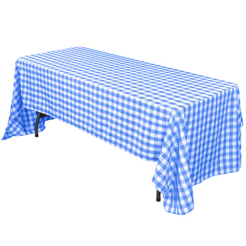60"x102" White Blue Seamless Buffalo Plaid Rectangle Tablecloth, Checkered Polyester Linen Tablecloth