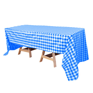 60"x126" White Blue Seamless Buffalo Plaid Rectangle Tablecloth, Checkered Polyester Tablecloth