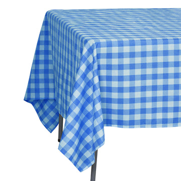 70"x70" White Blue Seamless Buffalo Plaid Square Tablecloth, Gingham Polyester Checkered Tablecloth