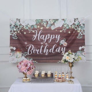 6ftx3ft White Brown Rustic Wood Floral Happy Birthday Photo Backdrop 6ftx3ft White Brown Rustic Wood Floral Happy Birthday Photo Backdrop
