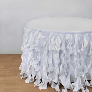 Elegant White Curly Willow Taffeta Table Skirt for Stunning Event Decor Elegant White Curly Willow Taffeta Table Skirt for Stunning Event Decor
