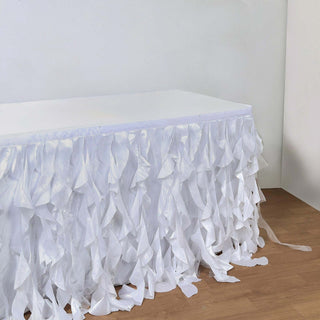 Add a Touch of Elegance with the White Curly Willow Taffeta Table Skirt Add a Touch of Elegance with the White Curly Willow Taffeta Table Skirt