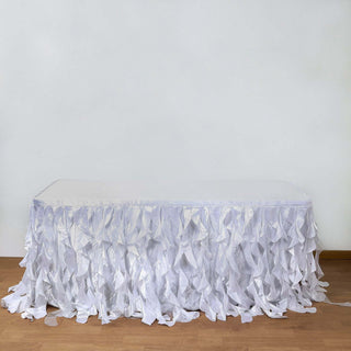 Elegant White Curly Willow Taffeta Table Skirt Elegant White Curly Willow Taffeta Table Skirt