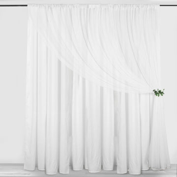 White Chiffon Polyester Event Curtain Drapes, Dual Layer Divider Backdrop Curtain Panels with Rod Pockets - 10ftx10ft