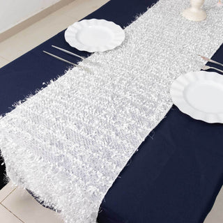 Create an Enchanting Atmosphere with the White Fringe Shag Polyester Table Runner Create an Enchanting Atmosphere with the White Fringe Shag Polyester Table Runner