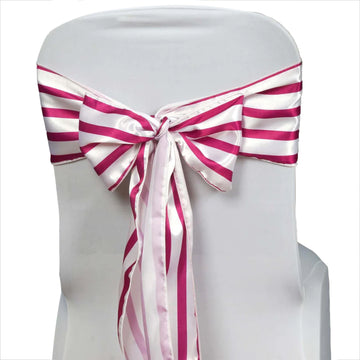 5 Pack 6"x106" White Fuchsia Satin Stripes Chair Sashes
