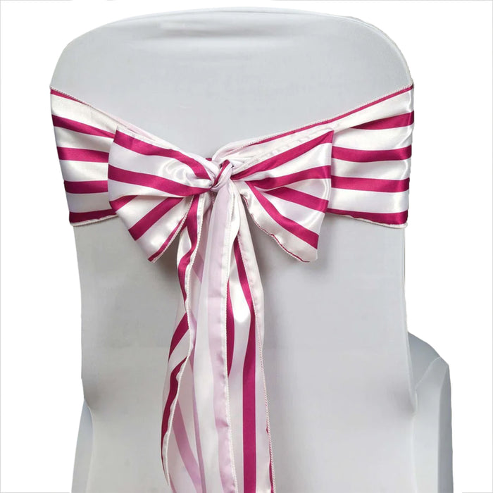 5pc x Lovable Satin Stripes Chair Sash - White /  Fuchsia