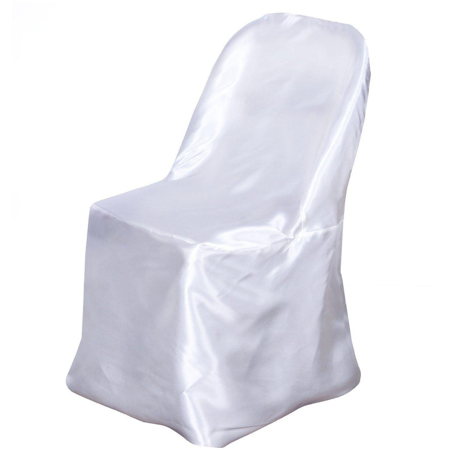 White Glossy Satin Folding Chair Covers, Reusable Elegant Chair Covers#whtbkgd