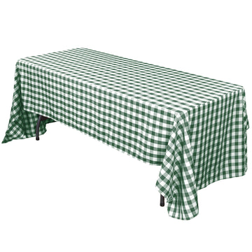 60"x102" White Green Seamless Buffalo Plaid Rectangle Tablecloth, Checkered Polyester Linen Tablecloth