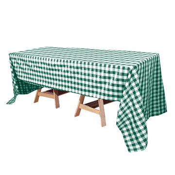 60"x126" White Green Seamless Buffalo Plaid Rectangle Tablecloth, Checkered Polyester Tablecloth
