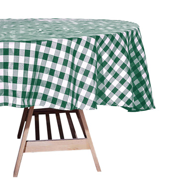 70" White Green Seamless Buffalo Plaid Round Tablecloth, Gingham Polyester Checkered Tablecloth