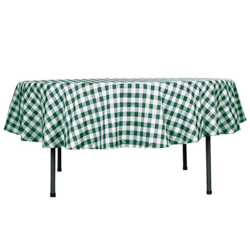 90" White Green Seamless Buffalo Plaid Round Tablecloth, Gingham Polyester Checkered Tablecloth