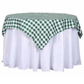 54"x54" White Green Seamless Buffalo Plaid Square Table Overlay, Checkered Gingham Polyester Table Overlay