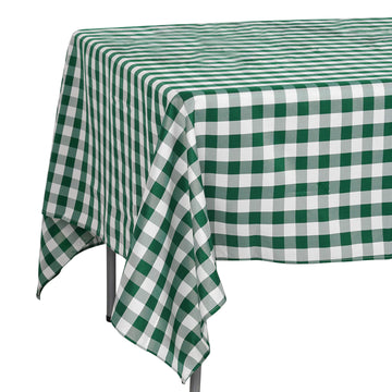 70"x70" White Green Seamless Buffalo Plaid Square Tablecloth, Gingham Polyester Checkered Tablecloth