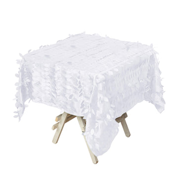 54" White 3D Leaf Petal Taffeta Fabric Seamless Square Tablecloth