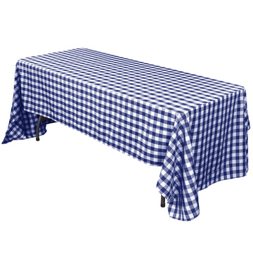 60"x102" White Navy Blue Seamless Buffalo Plaid Rectangle Tablecloth, Checkered Polyester Linen Tablecloth