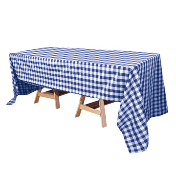 60"x126" White Navy Blue Seamless Buffalo Plaid Rectangle Tablecloth, Checkered Polyester Tablecloth