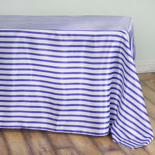 Versatile and Stylish: The White/Purple Seamless Stripe Satin Rectangle Tablecloth