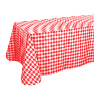 90"x156" White Red Seamless Buffalo Plaid Rectangle Tablecloth, Checkered Polyester Tablecloth