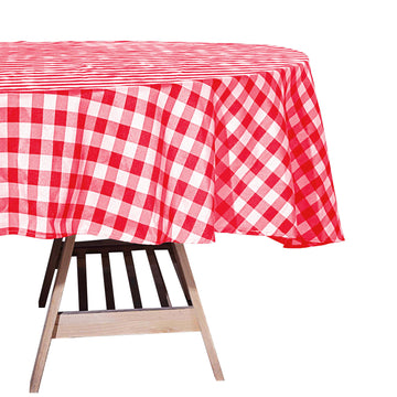 70" White Red Seamless Buffalo Plaid Round Tablecloth, Gingham Polyester Checkered Tablecloth