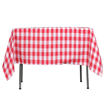 54"x54" White Red Seamless Buffalo Plaid Square Tablecloth, Checkered Gingham Polyester Tablecloth