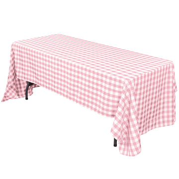 60"x102" White Rose Quartz Seamless Buffalo Plaid Rectangle Tablecloth, Checkered Polyester Linen Tablecloth