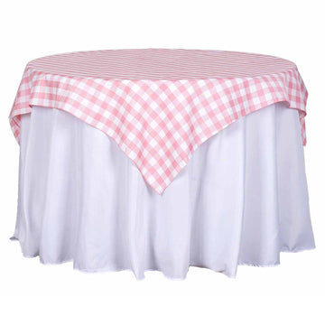 54"x54" White Rose Quartz Seamless Buffalo Plaid Square Table Overlay, Checkered Gingham Polyester Table Overlay