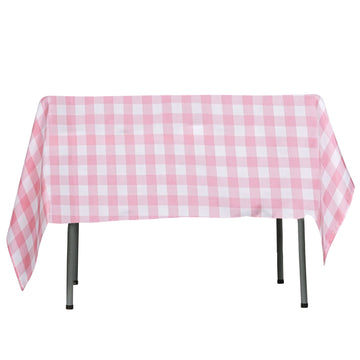 54"x54" White Rose Quartz Seamless Buffalo Plaid Square Tablecloth, Checkered Gingham Polyester Tablecloth