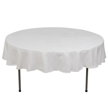 90" White Round 100% Cotton Linen Seamless Tablecloth Washable