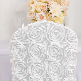 Transform Your Event Space with the White Stretch Rosette Chair Cover Transform Your Event Space with the White Stretch Rosette Chair Cover