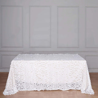 Elegant and Sparkling 90x132 White Seamless Big Payette Sequin Rectangle Tablecloth Elegant and Sparkling 90x132 White Seamless Big Payette Sequin Rectangle Tablecloth