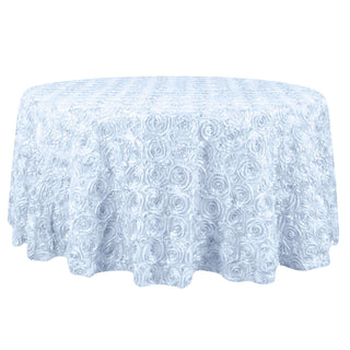 Versatile and Stylish: 132" White Seamless Grandiose Rosette 3D Satin Round Tablecloth Versatile and Stylish: 132" White Seamless Grandiose Rosette 3D Satin Round Tablecloth