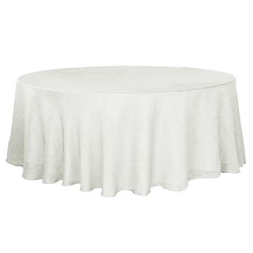 108" White Seamless Linen Round Tablecloth, Slubby Textured Wrinkle Resistant Tablecloth