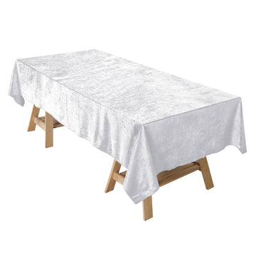 60"x102" White Seamless Premium Velvet Rectangle Tablecloth, Reusable Linen