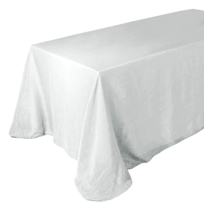 90x132 White Linen Rectangular Tablecloth, Slubby Textured Wrinkle Resistant Tablecloth