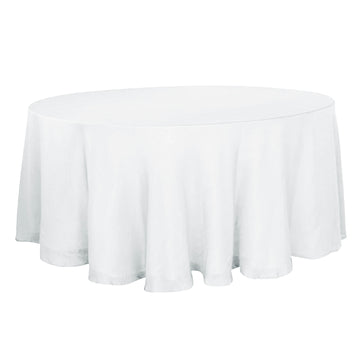 120" White Seamless Round Tablecloth, Linen Table Cloth With Slubby Textured, Wrinkle Resistant