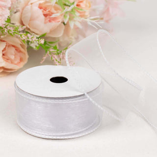 Elegant White Sheer Organza Wired Edge Ribbon - Perfect for Event Decor Elegant White Sheer Organza Wired Edge Ribbon - Perfect for Event Decor